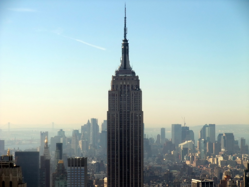 Skyline of Manhattan with the Empire State Building, viewed from the `Top of the Rock` Observation Deck at the GE Building of Rockefeller Center