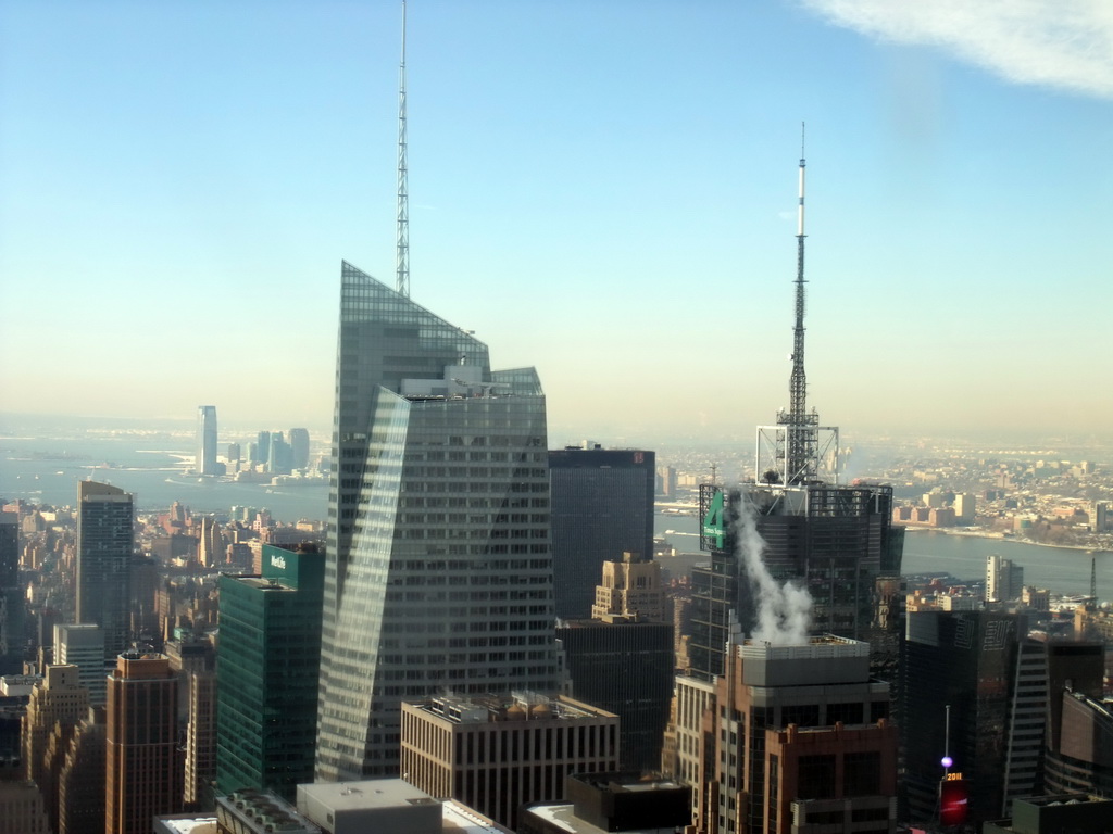 Skyline of Manhattan with the Bank of America Tower and the Condé Nast Building, viewed from the `Top of the Rock` Observation Deck at the GE Building of Rockefeller Center