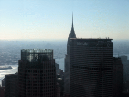 The Chrysler Building, the MetLife Building, the 383 Madison Avenue building and the East River, viewed from the `Top of the Rock` Observation Deck at the GE Building of Rockefeller Center