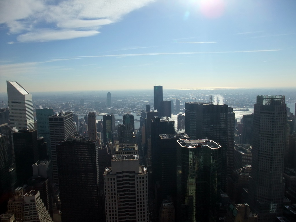 East side of Manhattan with the Citigroup Center and the 383 Madison Avenue building and the East River, viewed from the `Top of the Rock` Observation Deck at the GE Building of Rockefeller Center
