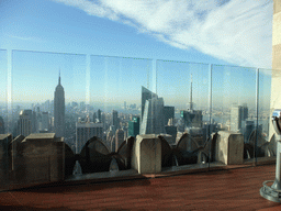 Skyline of Manhattan with the Empire State Building, the Bank of America Tower, the Condé Nast Building and the New York Times Building, viewed from the `Top of the Rock` Observation Deck at the GE Building of Rockefeller Center