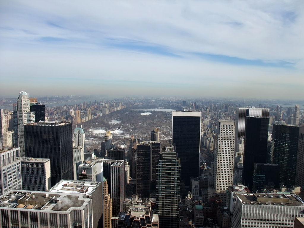 Central Park and surroundings, CitySpire Center and the Hudson River, viewed from the `Top of the Rock` Observation Deck at the GE Building of Rockefeller Center