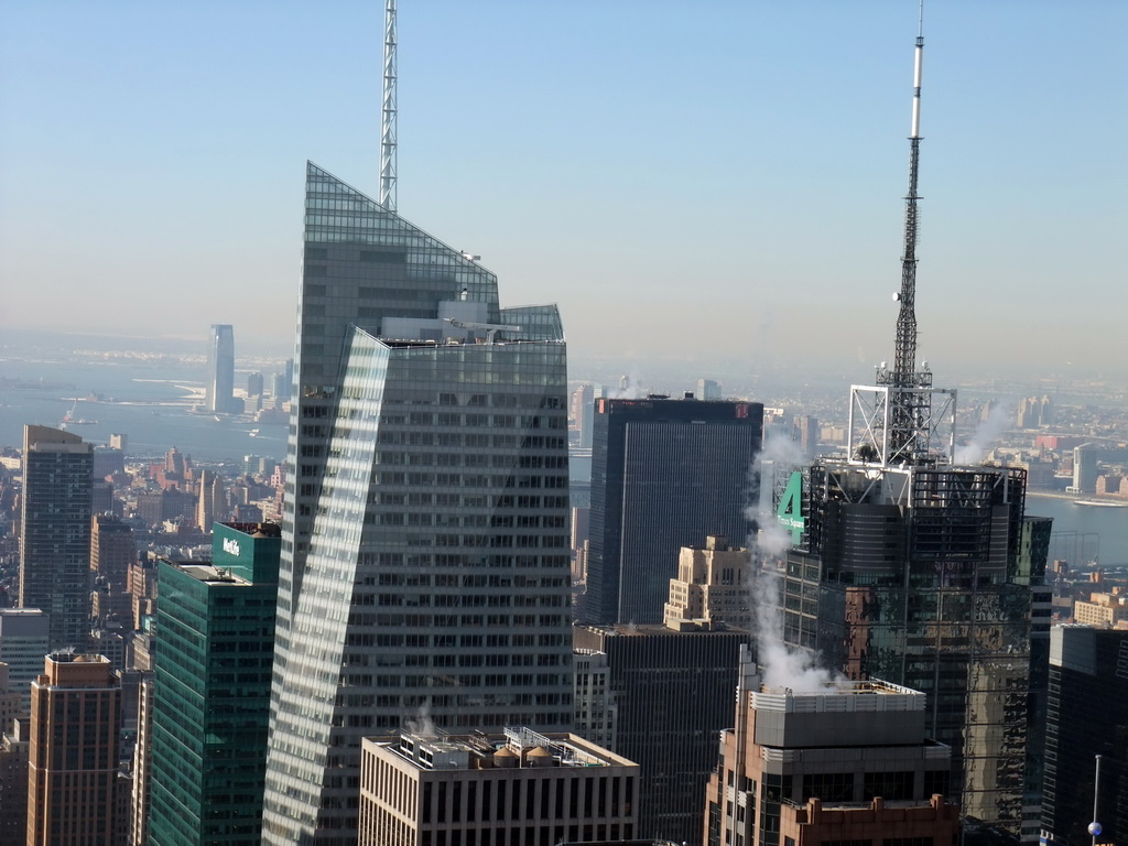 Skyline of Manhattan with the Bank of America Tower and the Condé Nast Building, viewed from the `Top of the Rock` Observation Deck at the GE Building of Rockefeller Center