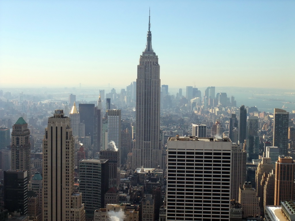 Skyline of Manhattan with the Empire State Building, viewed from the `Top of the Rock` Observation Deck at the GE Building of Rockefeller Center