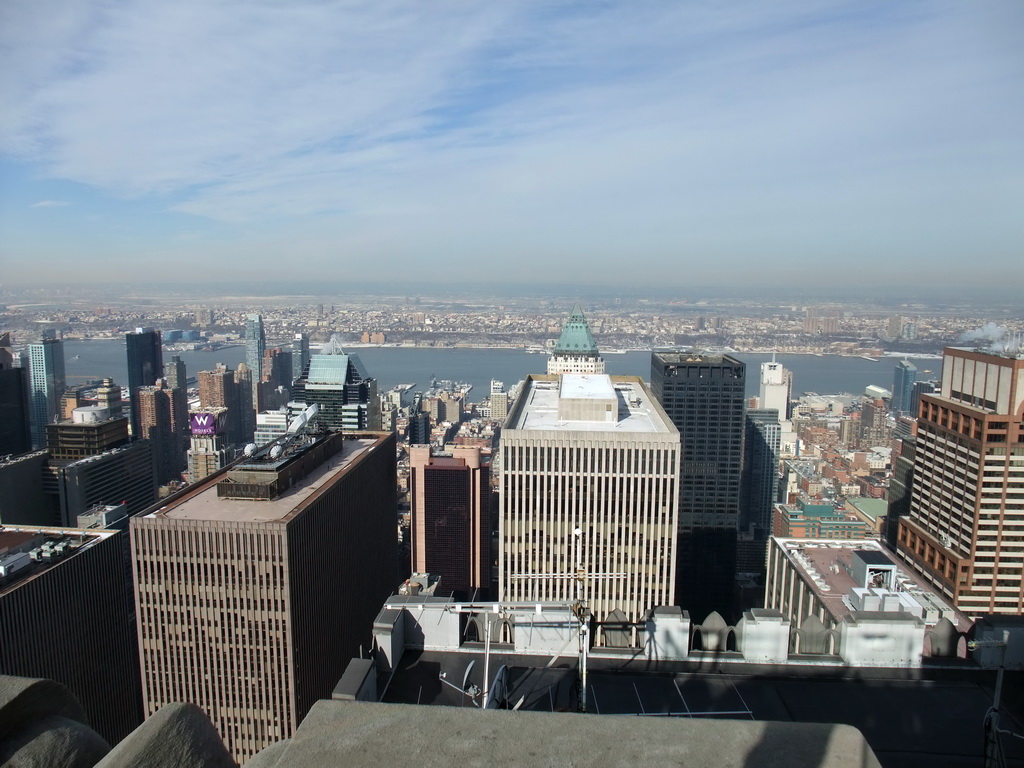 West side of Manhattan with the Hudson River, viewed from the `Top of the Rock` Observation Deck at the GE Building of Rockefeller Center