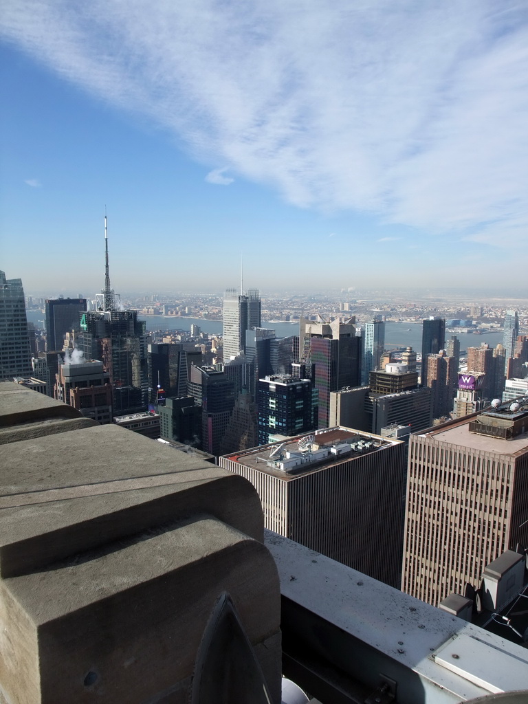 West side of Manhattan with the Condé Nast Building, the New York Times Building and the Hudson River, viewed from the `Top of the Rock` Observation Deck at the GE Building of Rockefeller Center