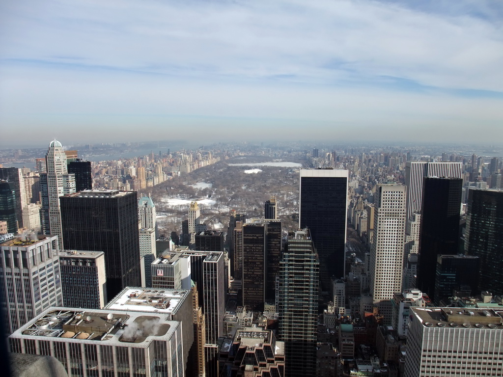 Central Park and surroundings, CitySpire Center and the Hudson River, viewed from the `Top of the Rock` Observation Deck at the GE Building of Rockefeller Center