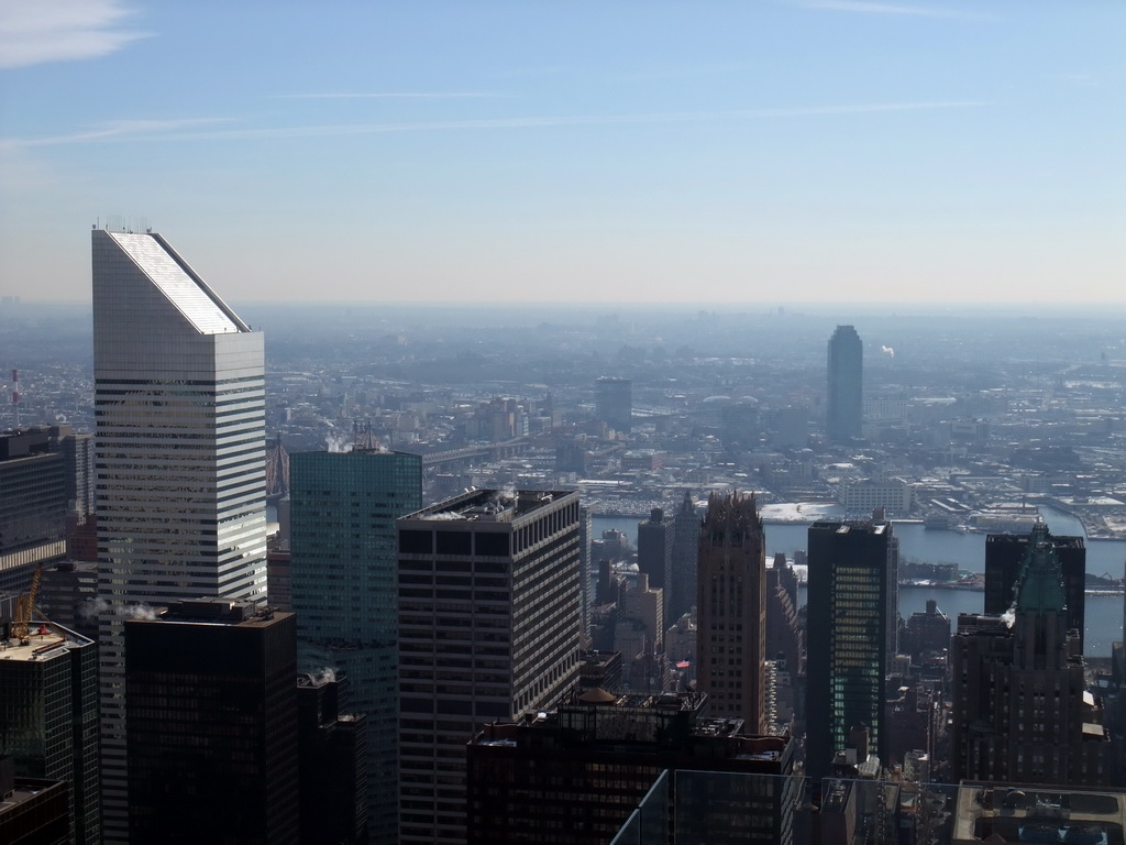 East side of Manhattan with the Citigroup Center and the East River, viewed from the `Top of the Rock` Observation Deck at the GE Building of Rockefeller Center
