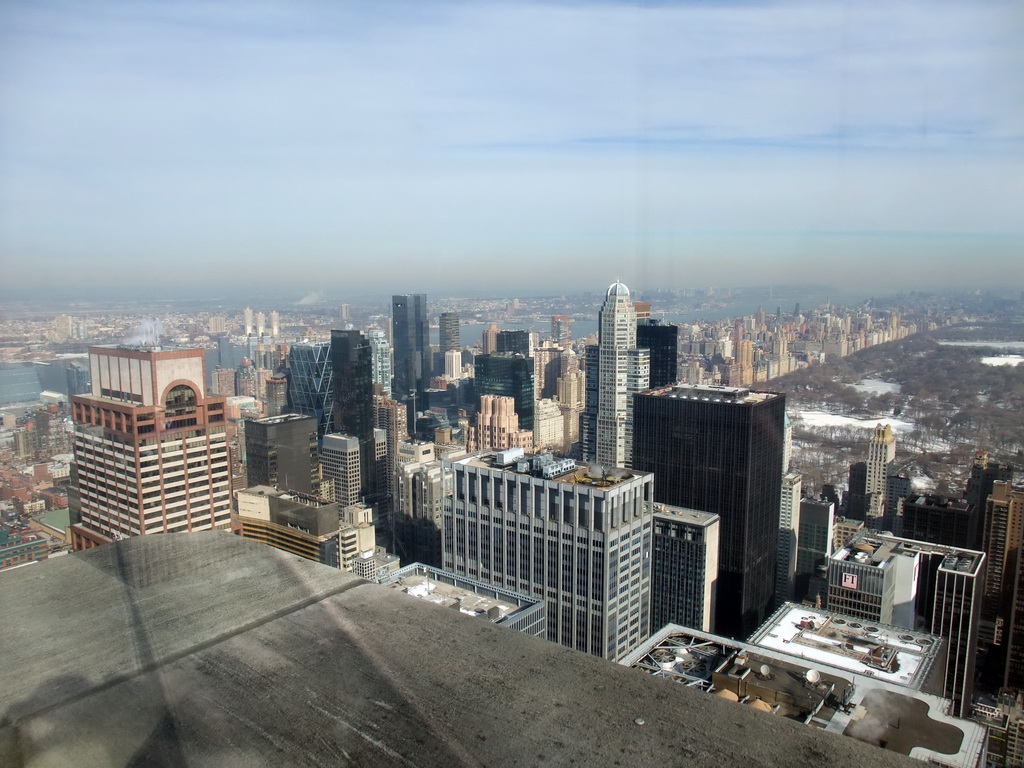 Northwest side of Manhattan with the CitySpire Center, Central Park and the Hudson River, viewed from the `Top of the Rock` Observation Deck at the GE Building of Rockefeller Center