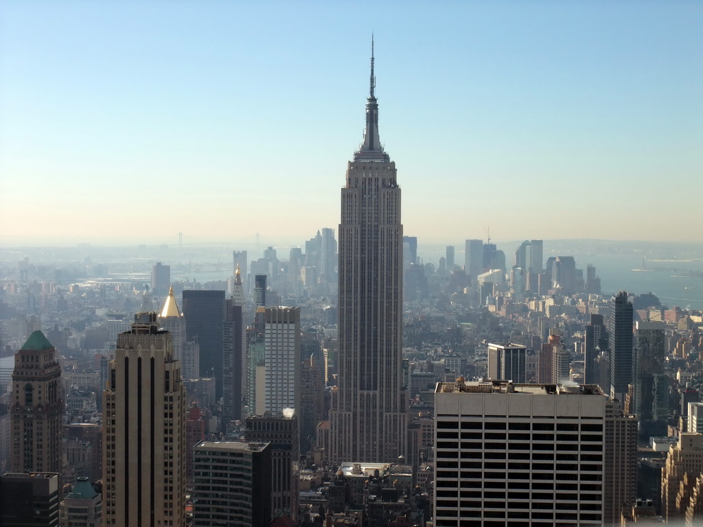 Skyline of Manhattan with the Empire State Building, viewed from the `Top of the Rock` Observation Deck at the GE Building of Rockefeller Center