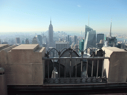 Skyline of Manhattan with the Empire State Building, the Bank of America Tower and the Condé Nast Building, viewed from the `Top of the Rock` Observation Deck at the GE Building of Rockefeller Center