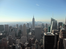 Skyline of Manhattan with the Empire State Building, the Bank of America Tower and the Condé Nast Building, viewed from the `Top of the Rock` Observation Deck at the GE Building of Rockefeller Center