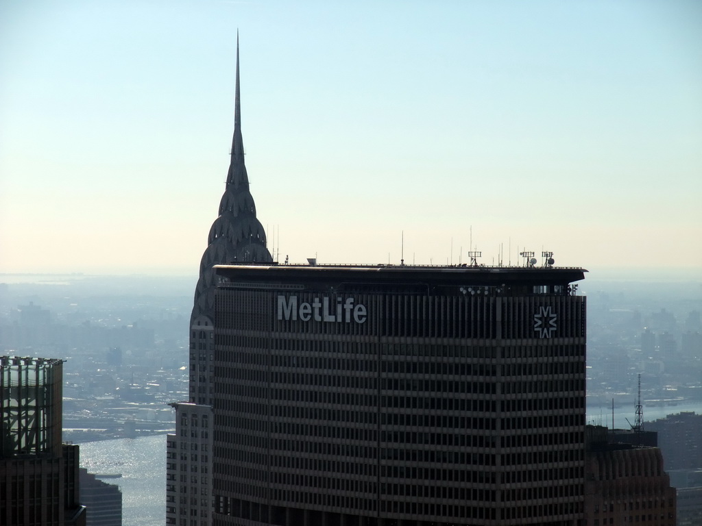 The Chrysler Building and the MetLife Building, viewed from the `Top of the Rock` Observation Deck at the GE Building of Rockefeller Center