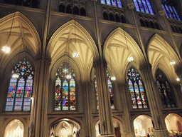Nave and stained glass windows at Saint Patrick`s Cathedral