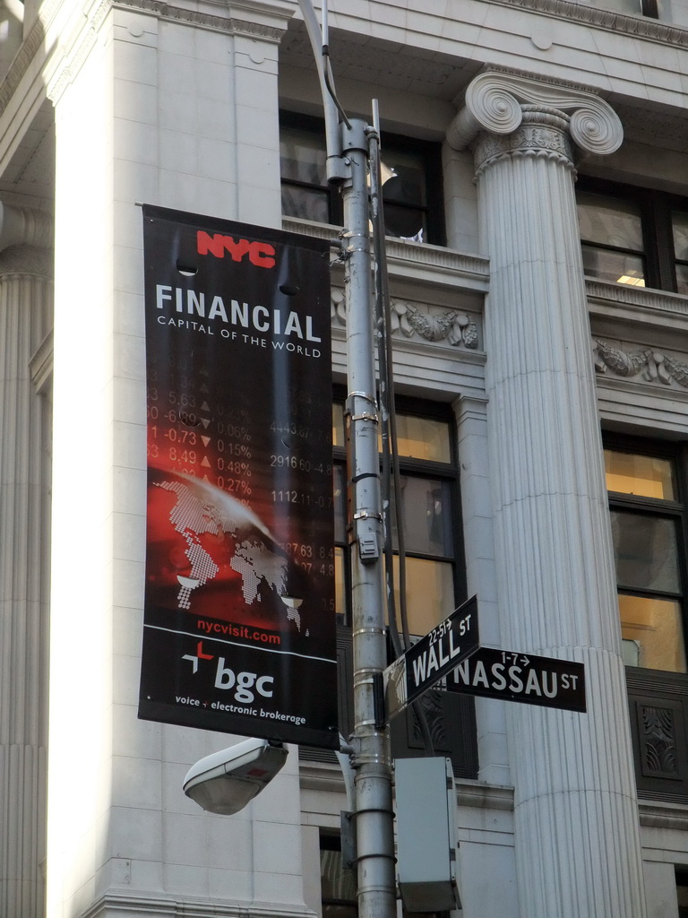 Road signs at the crossing of Wall Street and Nassau Street