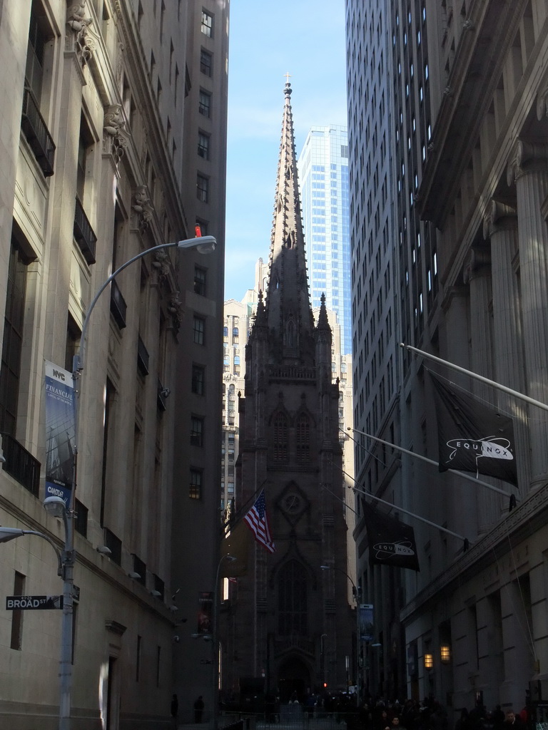 Wall Street and the front of Trinity Church