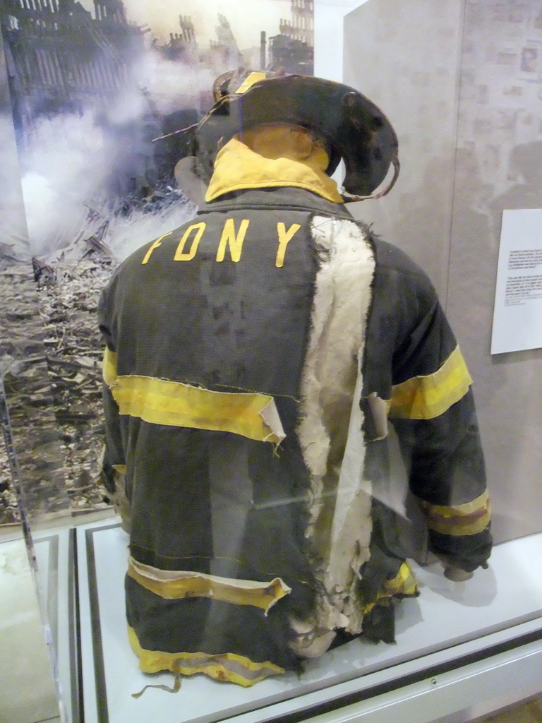 Firefighter clothing worn at 9/11, at the Tribute WTC Visitor Center