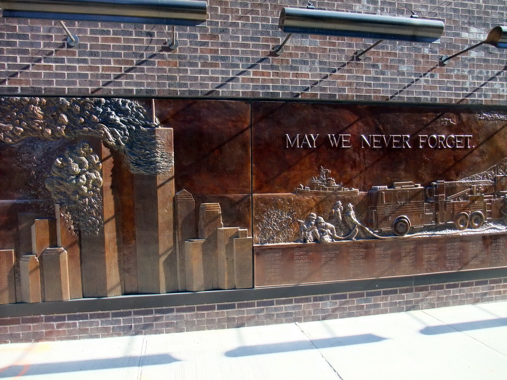 Right side of the NYC Firefighters Memorial Wall at Greenwich Street