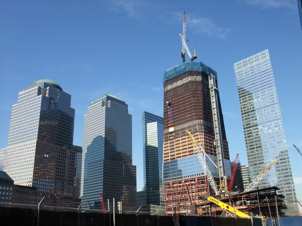 One World Trade Center building and the National September 11 Memorial & Museum, under construction