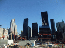 Four World Trade Center building and the National September 11 Memorial & Museum, under construction, viewed from the walkway between One World Financial Center and Two World Financial Center