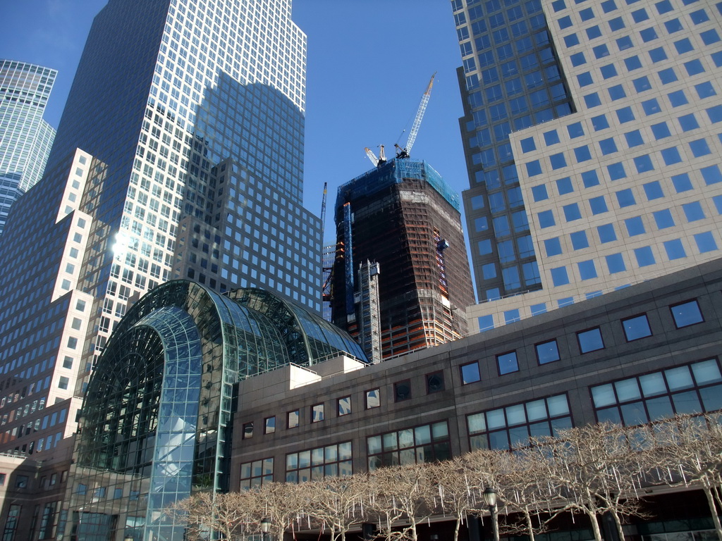 Two World Financial Center building, Winter Garden, Three World Financial Center building and the Four World Trade Center building, under construction
