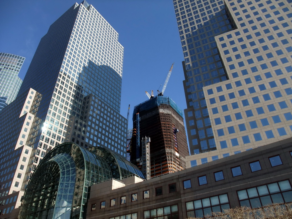 Two World Financial Center building, Winter Garden, Three World Financial Center building and the Four World Trade Center building, under construction