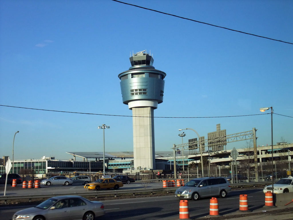 Control tower of LaGuardia Airport, viewed from the bus to JFK airport