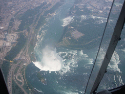 View from the helicopter on the Niagara Falls (both the Horseshoe Falls and the American Falls)