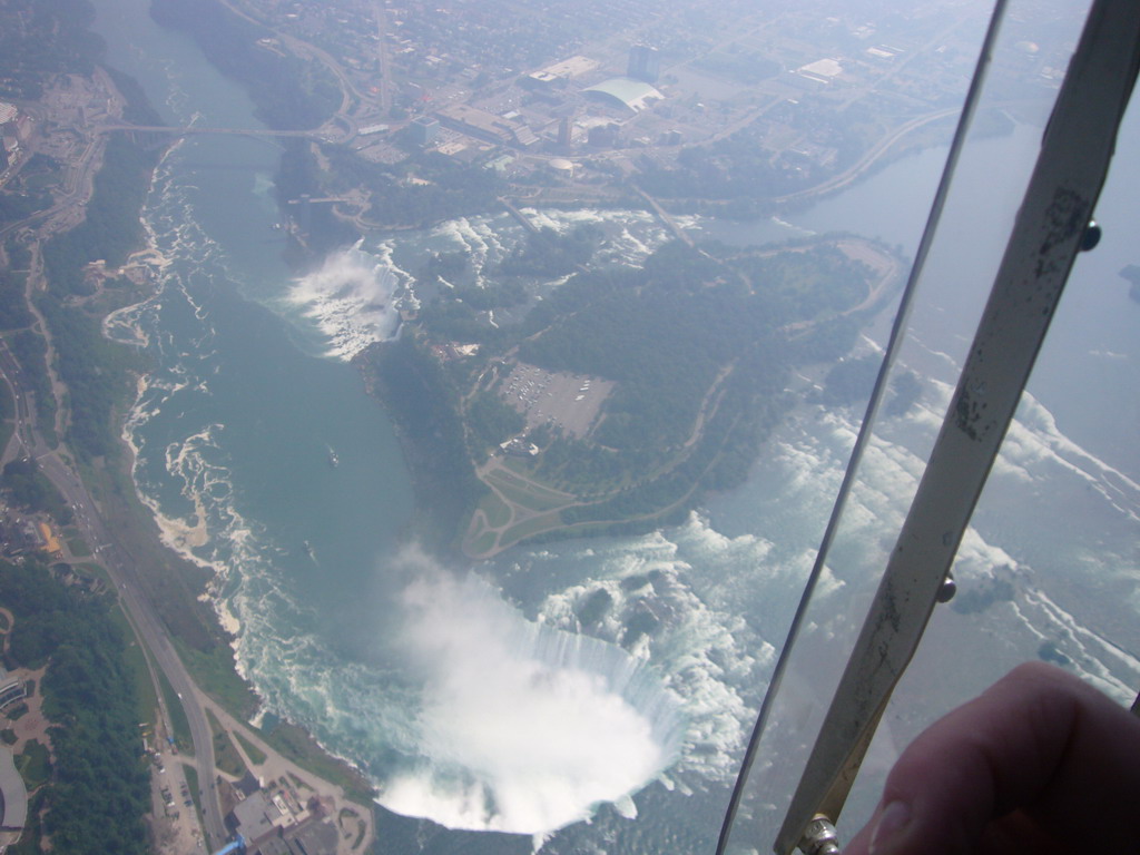 View from the helicopter on the Niagara Falls (both the Horseshoe Falls and the American Falls)