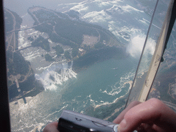 View from the helicopter on the Niagara Falls (both the Horseshoe Falls and the American Falls)