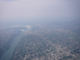 View from the helicopter on the Niagara Falls (both the Horseshoe Falls and the American Falls)