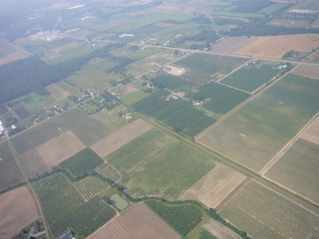 View from the helicopter on countryside near Niagara