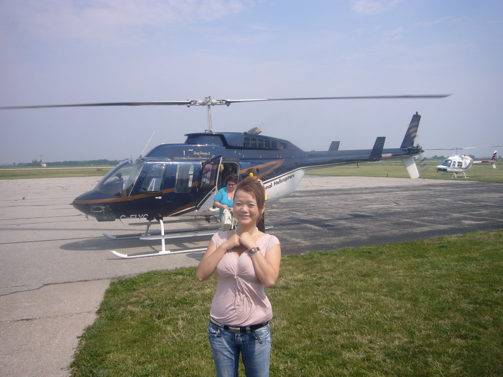 Miaomiao and our helicopter at the Niagara District Airport