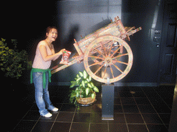 Miaomiao with a wheel cart at the Pillitteri Estates Winery in Niagara