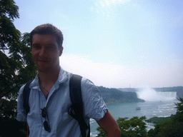 Tim and a view on the Horseshoe Falls from the entrance building to the Maid of the Mist