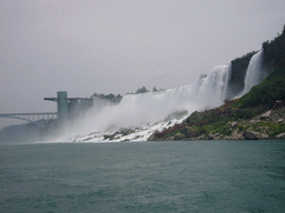 The American Falls, the Rainbow Bridge and the Maid of the Mist Oberservation Deck, from the Maid of the Mist boat