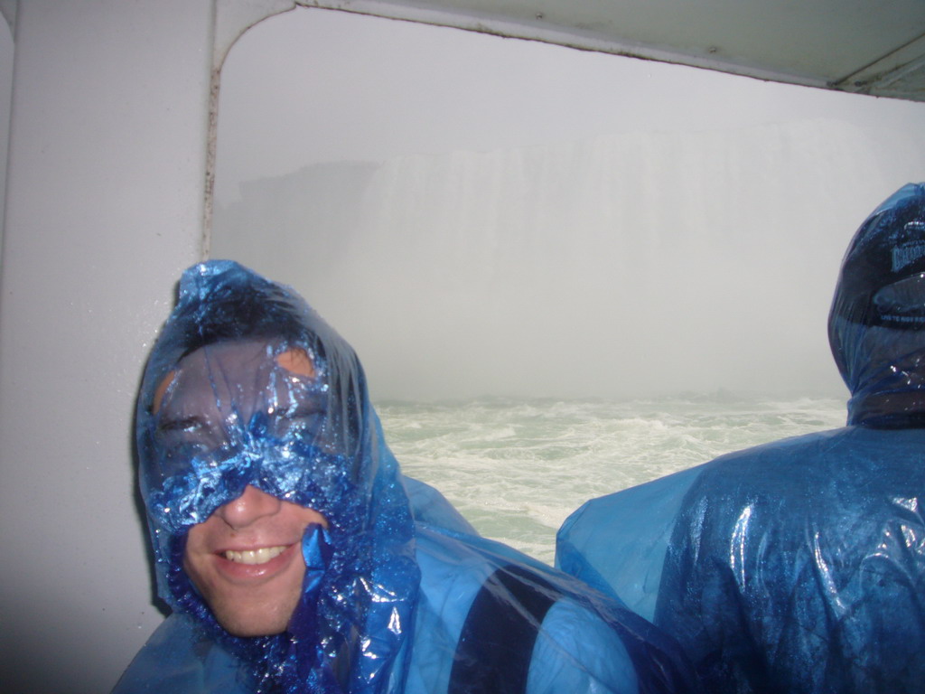 Tim and the Horseshoe Falls, from the Maid of the Mist boat