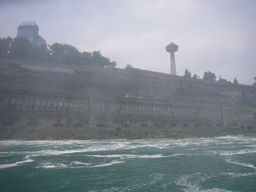 Niagara Falls city, with the Skylon Tower and some hotels, from the Maid of the Mist boat