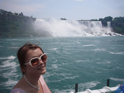 Miaomiao and the American Falls, from the Maid of the Mist boat