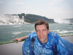 Tim, the American Falls and the Horseshoe Falls, from the Maid of the Mist boat