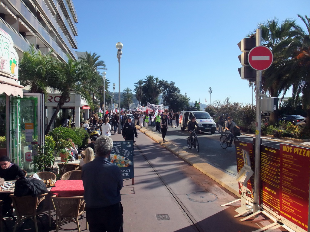 Demonstrators at the Promenade des Anglais