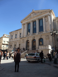 Miaomiao in front of the Palais de Justice at the Place du Palais de Justice square, at Vieux-Nice