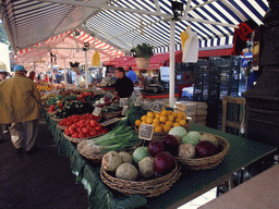 Market stall with vegetables at the Marché aux Fleurs market at the Cours Saleya street, at Vieux-Nice