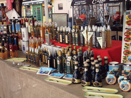 Market stall with olive oil at the Marché aux Fleurs market at the Cours Saleya street, at Vieux-Nice