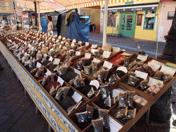 Market stall with herbs at the Marché aux Fleurs market at the Cours Saleya street, at Vieux-Nice