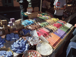 Market stall with soaps at the Marché aux Fleurs market at the Cours Saleya street, at Vieux-Nice