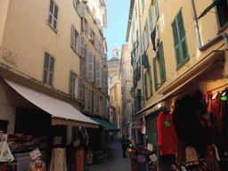 The Rue du Pontin street and the Sainte-Réparate Cathedral, at Vieux-Nice