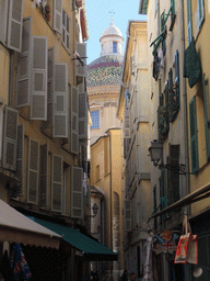 The Rue du Pontin street and the Sainte-Réparate Cathedral, at Vieux-Nice