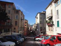 The Rue Rossetti street, with the tower of the Sainte-Réparate Cathedral, at Vieux-Nice