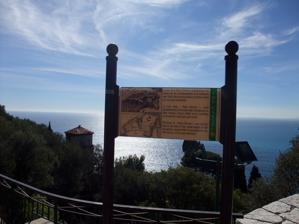 Explanation on the Tower of `Place d`Armes` at the Parc du Château